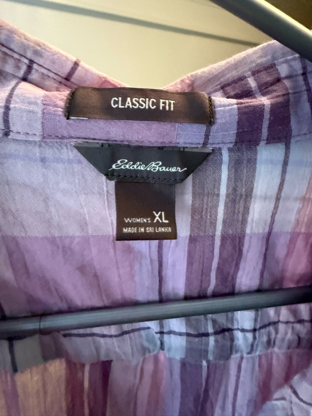 Eddie Bauer Purple and White Plaid Button-Up Shirt - Picture 3 of 3